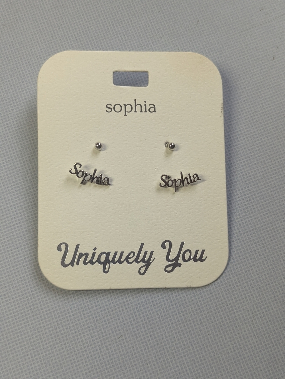Sophia Name Stud Earrings Silver Tone Script Personalized Jewelry Gift